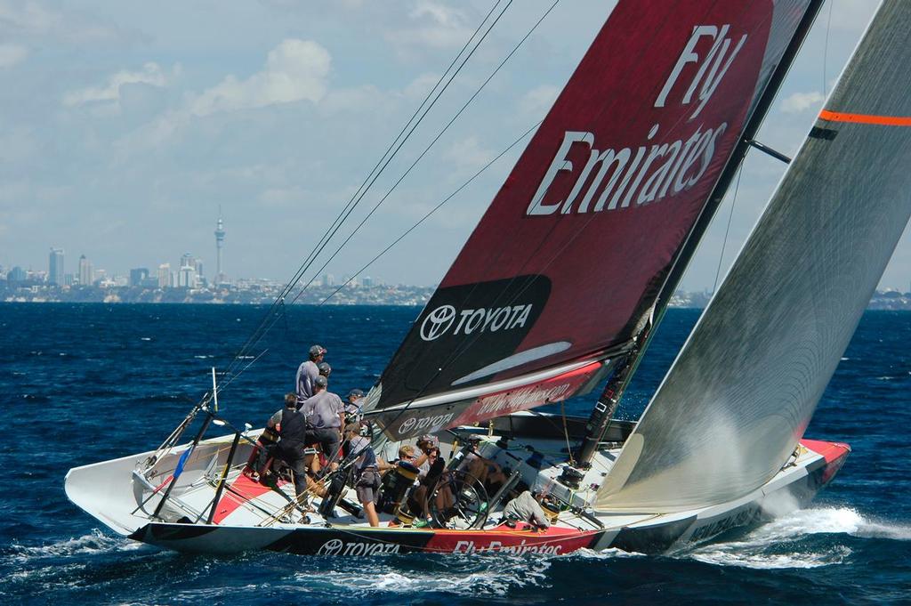 The IACC class - close to the same overall length as the AC75 weighed 24000kgs compared to the 7500ks of the AC75. © Chris Cameron/ETNZ http://www.chriscameron.co.nz